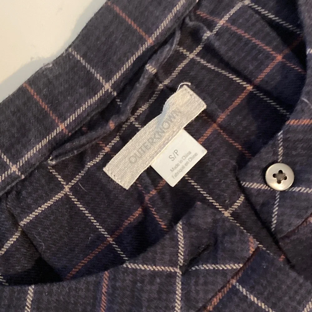 Outerknown Organic Cotton Flannel Jumpsuit Navy Plaid Long Sleeve Small